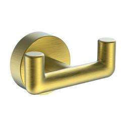 Крючок двойной Raglo R320.052.03 настенный, нержавеющая сталь, форма округлая, для полотенец/халатов, в ванную/туалет/душевую кабину, цвет сатин золотой