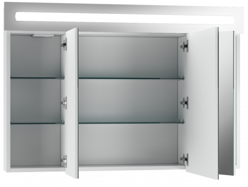 Зеркальный шкаф Домино Аврора 105, 1072х148х720 мм, с LED/ЛЕД-подсветкой, подвесной, цвет белый, зеркало, 3 распашные дверцы, прямоугольный