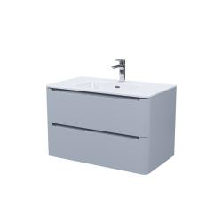 Тумба c раковиной IDDIS Edifice, 802х467х500 мм, подвесная, 2 выдвижных ящика, МДФ/санфарфор, раковина накладная, прямоугольная, отверстие под смеситель, цвет светло-серый EDI80L0i95K