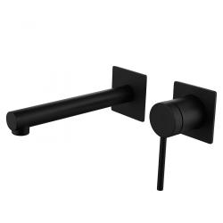 Смеситель для раковины/умывальника ABBER Emotion, настенный/скрытого монтажа, однорычажный, округлый, неповоротный, длина излива 162 мм, латунь, цвет черный матовый