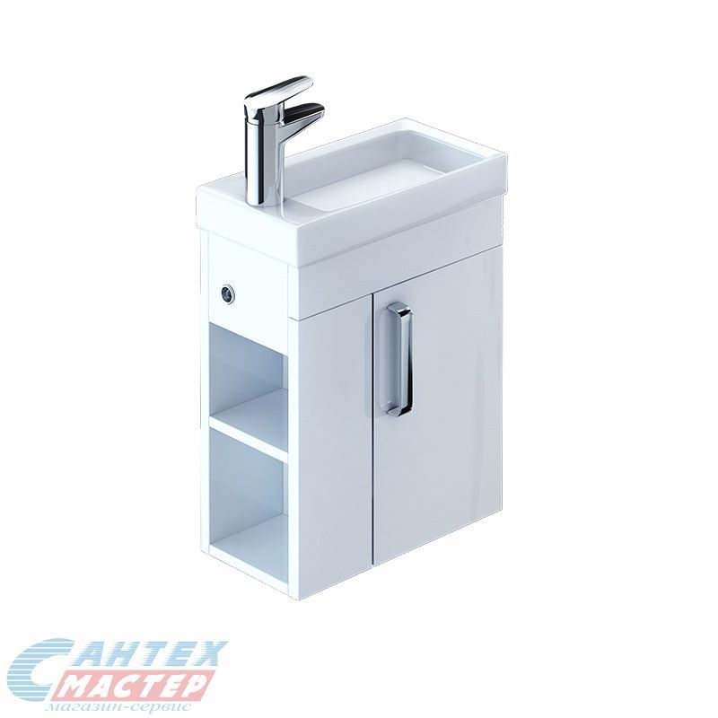 Тумба c раковиной Iddis Torr 40, 60х39х2.13 см, подвесная, 2 полки, с распашными дверцами, МДФ/ встоенная, прямоугольная, цвет белый, керамическая/фарфоровая, отверстие под смеситель, без слива-перелива