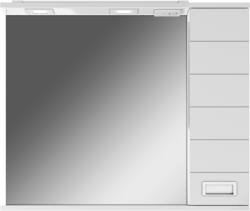 Зеркальный шкаф Домино Cube 80, 804х149х688 мм, с LED/ЛЕД-подсветкой, подвесной, цвет белый, зеркало, 1 распашная дверца, прямоугольный, правый, правосторонний
