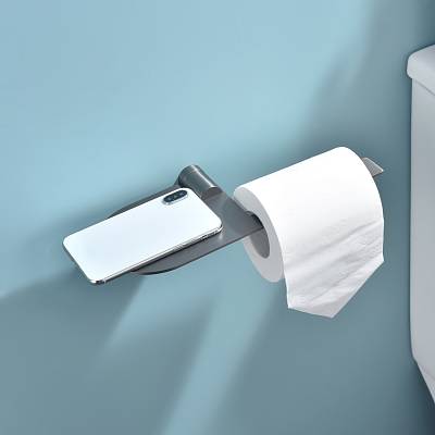 Держатель для туалетной бумаги Raglo R300.03.09 без крышки, с полочкой для телефона, цвет графит, настенный, нержавеющая сталь, форма овальная, для туалета/ванной