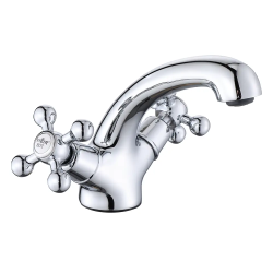 Смеситель для раковины/умывальника VIEIR двухвентильный, неповоротный, длина излива 122 мм, латунь, цвет хром