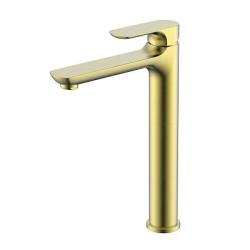 Смеситель для раковины/умывальника Raglo R03.15.03 однорычажный, высокий, неповоротный, фиксированный, излив длина 165 мм высота 250 мм латунь, цвет сатин золотой