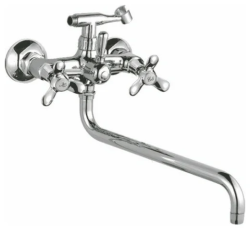 Смеситель для ванны/душа LEDEME настенный, двухвентильный, поворотный, силуминовый, длина излива 342 мм, силумин, цвет хром