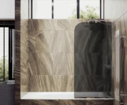 Душевая шторка на ванну MaybahGlass, 140х54 см, графитовое матовое стекло/профиль узкий, цвет хром, фиксированная, плоская/панель, правая/левая, правосторонняя/левосторонняя, универсальная