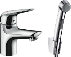 Смеситель для раковины Hansgrohe Novus с гигиеническим душем/лейкой, однорычажный, фиксированный, излив короткий, длина 12 см, керамический, латунь, цвет хром, для биде Смеситель для раковины Hansgrohe Novus с гигиеническим душем/лейкой, однорычажный, фиксированный, излив короткий, длина 12 см, керамический, латунь, цвет хром, для биде