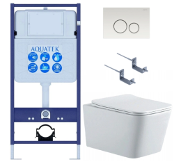 Комплект унитаза с инсталляцией Aquatek Либра (Сет) c сиденьем микролифт, с клавишей смыва (кнопкой, клавишей двойного смыва) белая, комплект крепления