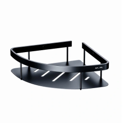 Полка-корзина AM.PM Sense L, одинарная, настенная, нержавеющая сталь, форма четверть круга, цвет: черный матовый, в ванную/туалет/душевую кабину