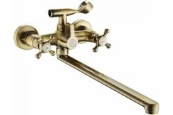 Смеситель для ванны/душа Potato P60-2, настенный, двухвентильный, поворотный, керамический, длина излива 380 мм, цинк, цвет бронза