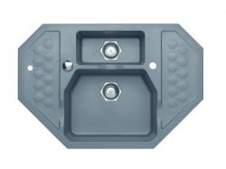 Мойка кухонная ALVEUS SENSUAL 60 GRANITAL+ STEEL-G04M 90х61х20 см, врезная/встраиваемая сверху, две чаши, с крылом с двух сторон, искусственный гранит, многоугольная/угловая, цвет сталь, с отверстием под смеситель и клапан-автомат