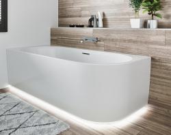 Ванна Riho Desire Corner Glossy Sparkle System, с функцией Riho Fall, с LED/ЛЕД подсветкой, 184х84 см, акриловая, цвет- белый, аэромассаж, слив-перелив, овальная, правосторонняя, правая, пристенная