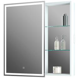 Зеркальный шкаф Континент "Aperio Led", 80х80 см, подвесной, с LED/ЛЕД-подсветкой, выключатель: сенсорный, цвет белый, зеркало, 1 распашная дверца/открытые полки, квадратный, левый