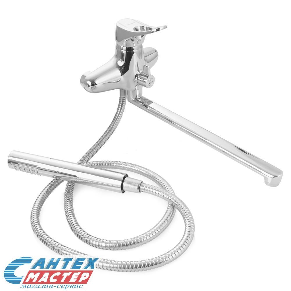Смеситель для ванны/душа Osgard Denton однорычажный, керамический, настенный, излив поворотный 320 мм, с гибким шлангом, душем/лейкой, латунь, цвет хром, длинный, универсальный, горизонтальный, рычажный, кран, комплект, сантехника, размер