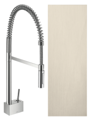 Смеситель для кухни/мойки Axor Starck Semi-Pro 240, однорычажный, керамический, с поворотным/вытяжным/гибким изливом, длина 27 см, латунь, цвет шлифованный никель, кухонный