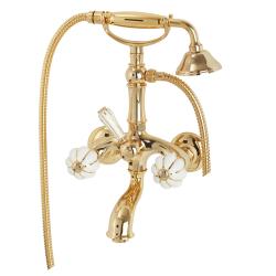 Смеситель для ванны/душа Migliore Olivia, настенный, двухвентильный, неповоротный, длина 100 мм, керамический, латунь, цвет белый/декор золото/золото