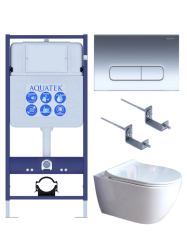 Комплект унитаза с инсталляцией Aquatek Поларис (Сет) c сиденьем микролифт, с клавишей смыва (кнопкой, клавишей двойного смыва) хром, комплект крепления