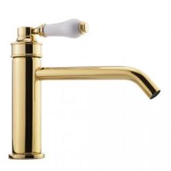 Смеситель для раковины Migliore Ermitage Mini, однорычажный, неповоротный, длина излива 180 мм, керамический картридж, латунь, цвет белый/золото