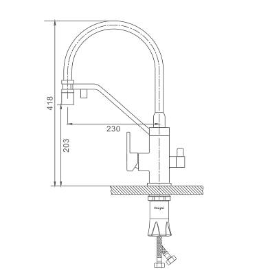 Смеситель для кухни/мойки Raglo R85.62 однорычажный, поворотный, керамический картридж, с подключением фильтра, гибкий излив, длина излива 230 мм, латунь/силикон, цвет хром/черный