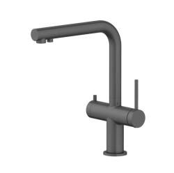 Смеситель для кухни/мойки Aquatek Европа с каналом для фильтрованной воды, однорычажный, поворотный, керамический, излив 221 мм, высота излива 285 мм латунь, цвет оружейная сталь