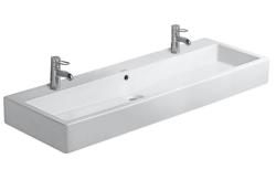 Раковина DURAVIT Vero WonderGliss, 120х47х17,5 см, подвесная, прямоугольная, шлифованный вариант, санфарфор, цвет белый, с 2 отверстиями под смеситель, антигрязевое покрытие слив/перелив