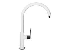 Смеситель для кухни ALVEUS ARC 80 однорычажный, поворотный, керамический, с высоким изливом, высота излива 27,5 см, латунь, цвет белый матовый