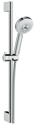 Душевой гарнитур Hansgrohe Crometta 100 Multi Unica, высота 65 см, комплект: ручной душ/душевая штанга/шланг для душа/ползунок, пластиковый/латунный, цвет хром/белый, наружного монтажа, настенный, для душа/ванной