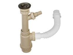 Сифон Ukinox 1 1/2"*40 бутылочный, с отводом для стиральной машины, с гибкой трубой 40*50 цвет бежевый, без перелива, нержавеющая сталь/пластик