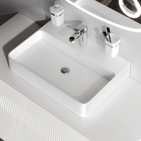 Раковина накладная 60 AM.PM Func 600х420х125 мм фарфоровая, прямоугольная, цвет белый, с отверстием под смеситель, слив-перелив