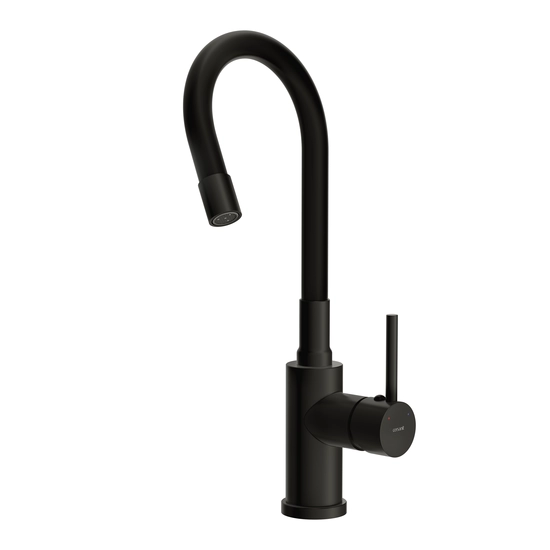 Смеситель для кухни/мойки Cersanit Melar однорычажный, поворотный/гибкий излив, керамический, высота 237 мм, длина 220 мм, нержавеющая сталь/силикон, цвет черный