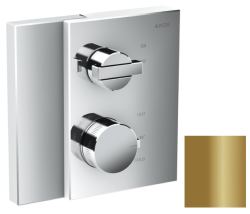 Смеситель для душа Axor Edge, с запорным вентилем, термостатический, скрытого монтажа, настенный, без излива/шланга/лейки, квадратный, латунный, цвет полированная бронза, с термостатом Смеситель для душа Axor Edge, с запорным вентилем, термостатический, скрытого монтажа, настенный, без излива/шланга/лейки, квадратный, латунный, цвет полированная бронза, с термостатом