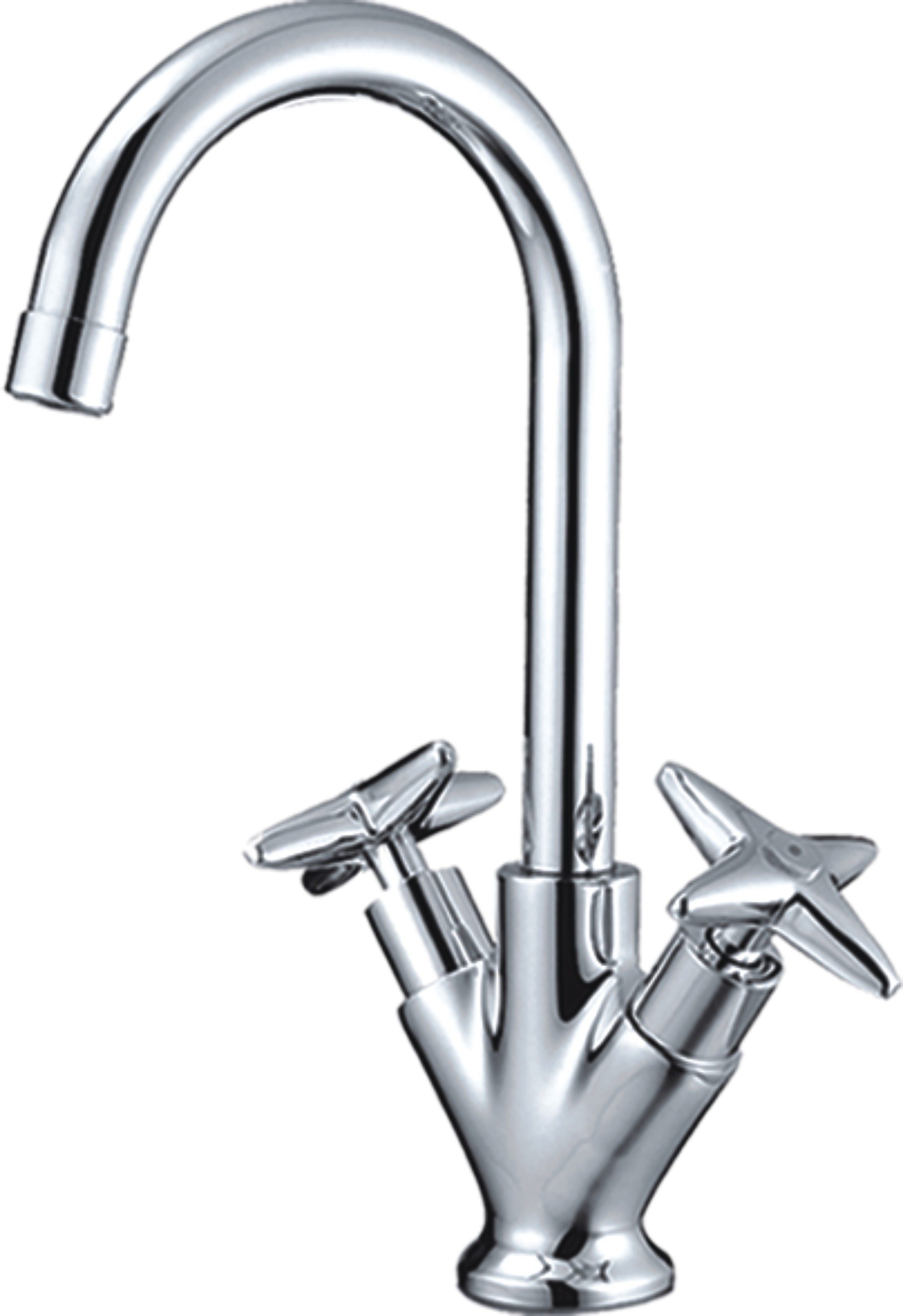 Смеситель для кухни/мойки HAIBA двухвентильный, поворотный, латунный, с высоким изливом, длина 220 мм, латунь, цвет хром