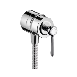 Шланговое подсоединение Axor Montreux Fixfit Stop, размер 6х6 см, цвет хром, круглое, латунное, с клапаном обратного тока, с запорным вентилем, с рычаговой рукояткой, подключение для душевого шланга