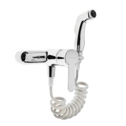 Смеситель с гигиеническим душем Accoona, настенный, однорычажный, керамический, без излива, с гибким шлангом/лейкой, цинк, цвет хром