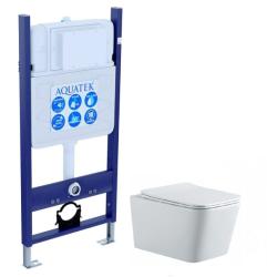 Комплект унитаза с инсталляцией Aquatek Либра New (Сет) c сиденьем микролифт, безободковый, без кнопки, без крепления