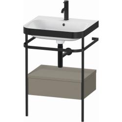 Консоль с раковиной Duravit Happy D.2 Plus c-bonded, 57,5х49х85 см, напольная, металл/ДСП 1 выдвижной ящик, цвет: каменно-серый шелковисто-матовый /умывальник, прямоугольный, цвет белый, керамика, 1 отверстие под смеситель