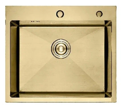 Мойка кухонная GERHANS 60х50х22 см, встраиваемая, нержавеющая сталь, прямоугольная, цвет золотой сатин, с отверстием под смеситель/под кран фильтр, без крыла, слив-перелив
