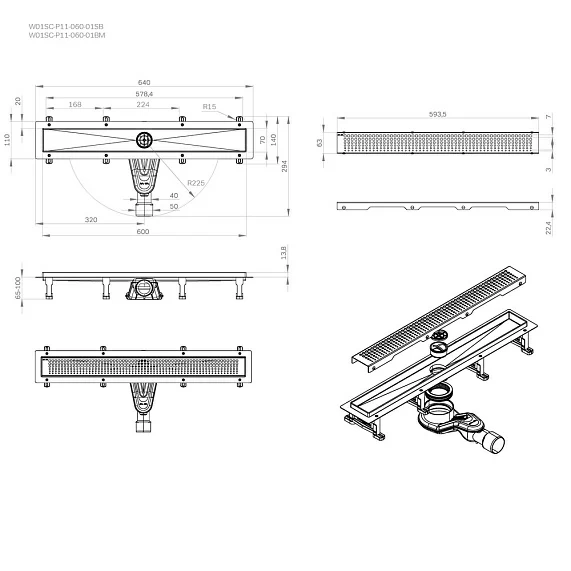 Душевой трап (лоток) AM.PM MasterFlow 600 мм комбинированный затвор со стальной матовой решеткой, цвет стальной матовый, выходная труба 40/50 мм, линейный