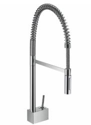 Смеситель для кухни/мойки Axor Starck Semi-Pro 240 Eco, однорычажный, керамический, с поворотным/вытяжным/гибким изливом, длина 27 см, латунь, цвет хром, кухонный