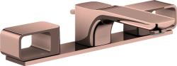 Смеситель для раковины Axor Urquiola 50 на 3 отверстия, двухвентильный, фиксированный излив, длина 14,1 см, керамический, латунь, цвет полированное красное золото, со сливным гарнитуром