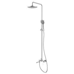 Душевая система Azario FLORIDA ROUND, настенная, 1119-1467 мм, цвет хром, комплект: однорычажный смеситель/излив/тропический душ (с верхней лейкой)/лейка/стойка/шланг, латунь/пластик
