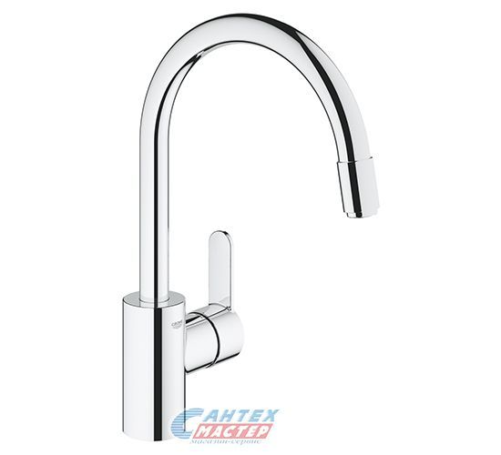 Смеситель для кухни/мойки Grohe Eurostyle Cosmopolitan однорычажный, керамический, с поворотным выдвижным изливом, длина 215 мм, латунь, цвет хром, кухонный, хромированный, вертикальный, однорукий, одноручный, однозахватный, одноручковые, кран