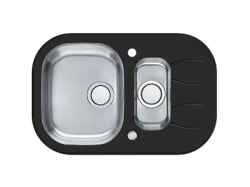 Мойка кухонная ALVEUS WAVE UP 30 76х50х17,5 см, врезная/встраиваемая сверху, две чаши, с крылом, закаленное стекло/нержавеющая сталь, овальная, цвет черный, с отверстием под смеситель