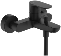 Смеситель для ванны Hansgrohe Rebris S, однорычажный, настенный, наружнего/внешнего монтажа, неповоротный, латунный, длина излива 17,3 см, керамический, цвет матовый черный, без душевого шланга/лейки, на 2 отверстия