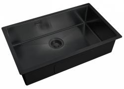 Мойка кухонная ZorG Light Grafit, 74х44х20 см, нержавеющая сталь, прямоугольная, цвет: графит, без отверстия под смеситель, без крыла, слив-перелив, врезная