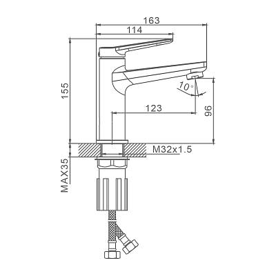 Смеситель для раковины/умывальника Splenka S04.10 однорычажный, неповоротный, фиксированный излив, длина 123 мм, высота 96 мм, латунь, цвет хром