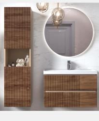 Пенал Velvex Mondi 400, 430х295х1490 мм подвесной, 2 распашные дверцы/ниша, цвет акация темная, в ванную комнату, влагостойкий, универсальный