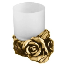 Стакан Art&Max Rose, с держателем, настольный, латунь/стекло, форма округлая, для зубных щеток в ванную/туалет/душевую кабину, цвет золото