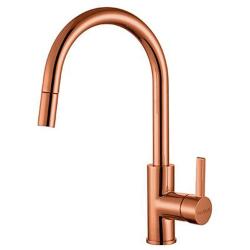 Смеситель для кухни ALVEUS TESLA-P MONARCH COPPER new однорычажный, поворотный/выдвижной, керамический, с высоким выдвижным изливом с лейкой, высота излива 18,4 см, латунь, цвет медь